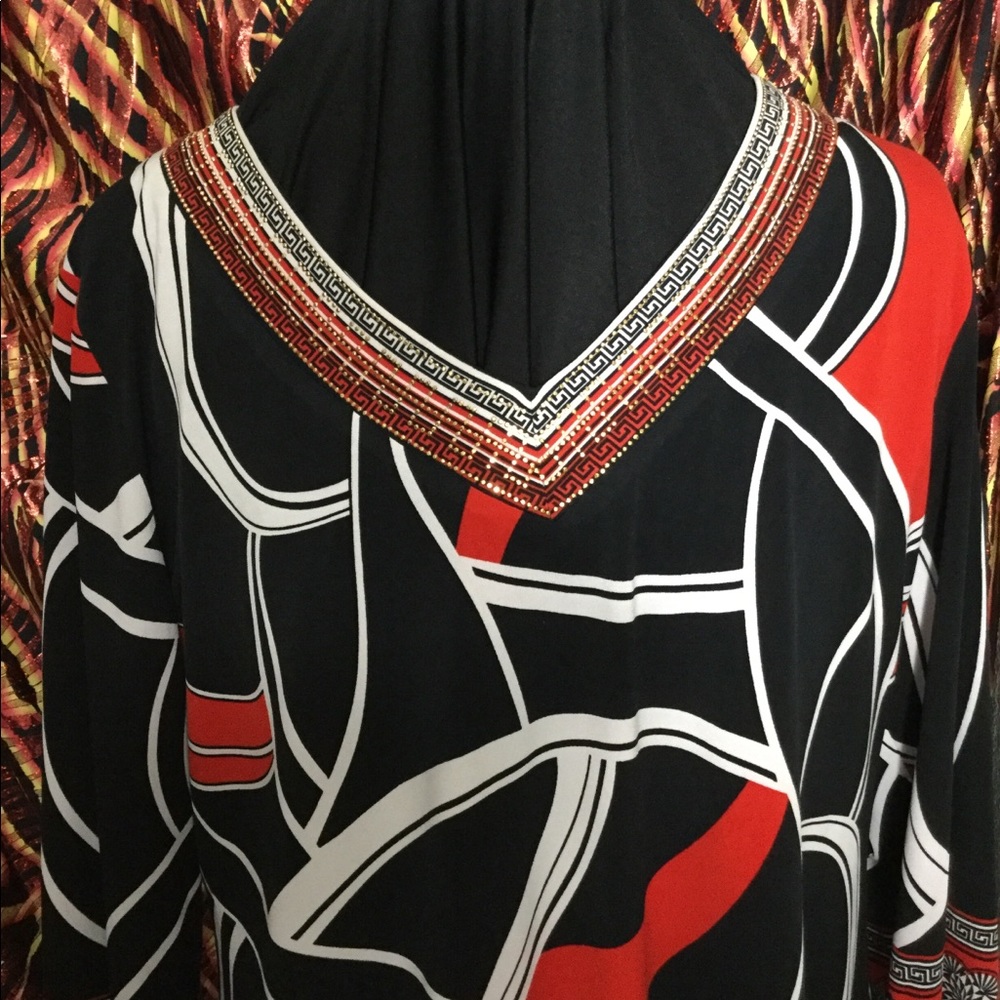 Red Black White and Gold Embellished Top